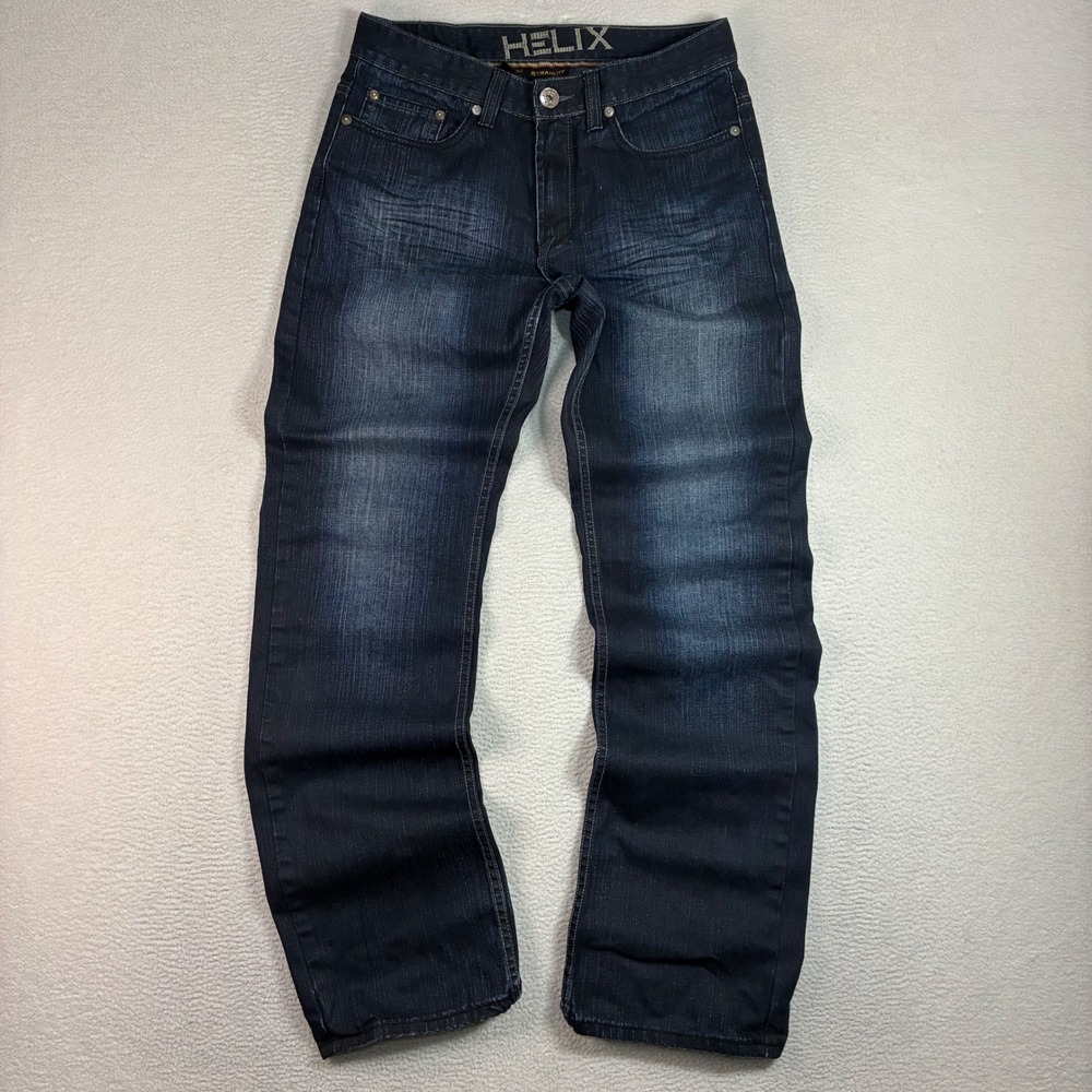 Y2K Helix Loose Straight Jeans Men 32x34 Blue Dark Wash Faded Baggy Whiskered